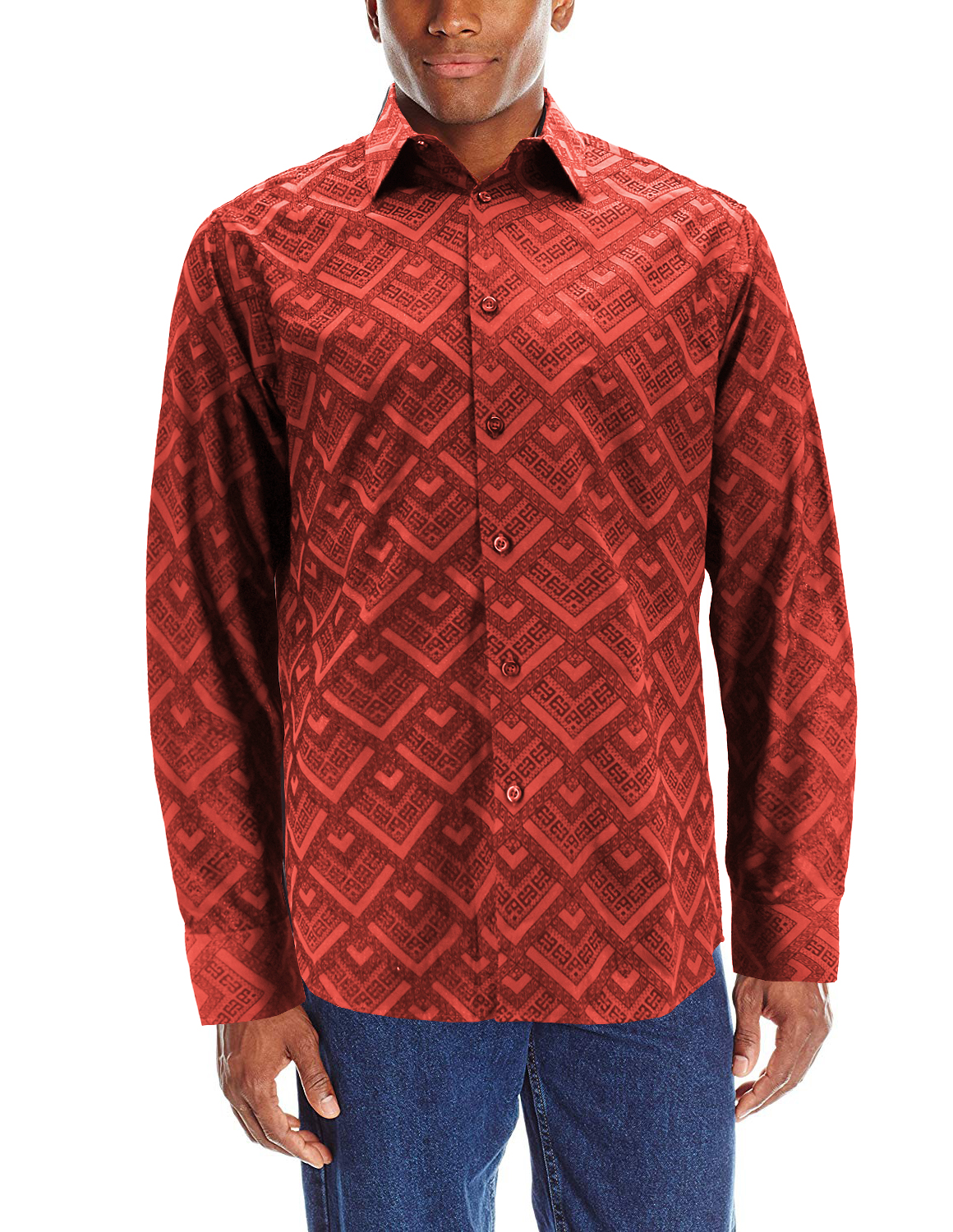 Men’s Bold Long Sleeve Metallic Textured Pattern Collared Button Up Dress Shirt