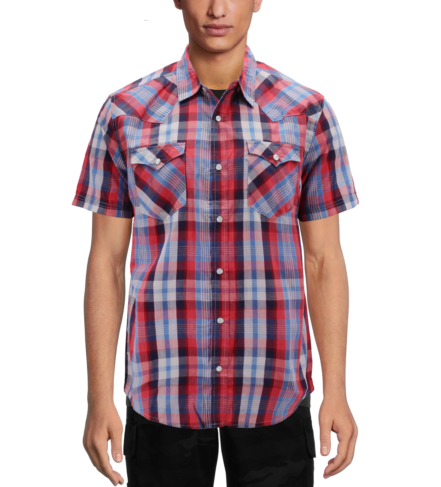 Levi’s Men’s Pearl Snap Button Down Western Short Sleeve Plaid Cowboy Shirt