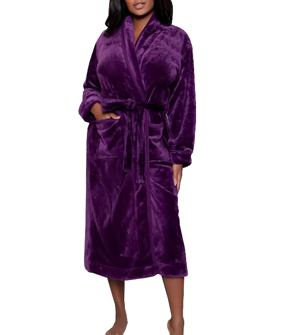 Women's Cozy Soft Leisure Comfortable Relaxing Warm Belted Plush Robe - Picture 3 of 6