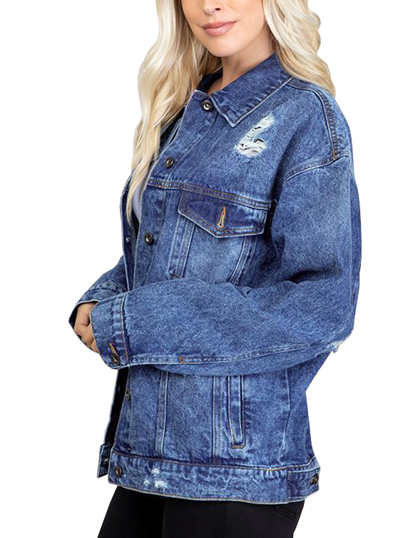 Women's Distressed Oversized Casual Button Front Cotton Jean Denim ...