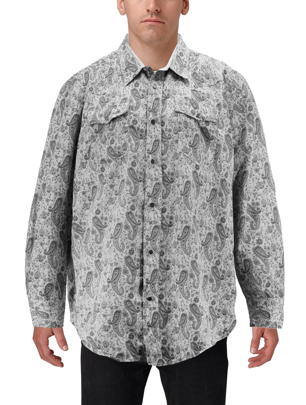 Men's Cowboy Western Long Sleeve Paisley Patterned Rodeo Button Up Dress Shirt - Picture 2 of 57