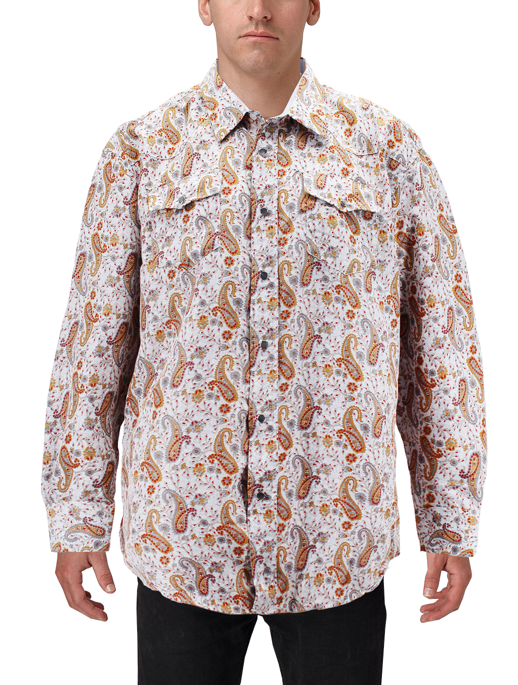 Men's Cowboy Western Long Sleeve Paisley Patterned Rodeo Button Up Dress Shirt - Picture 6 of 57
