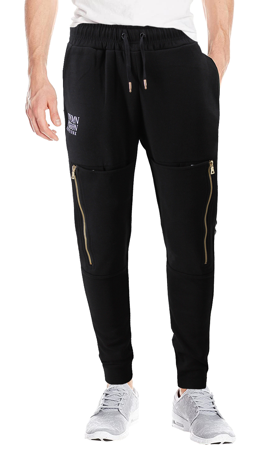 Men's Black Athletic Zipper Fitness Joggers Gym Drawstring Sweatpants Slim Fit - Picture 15 of 17