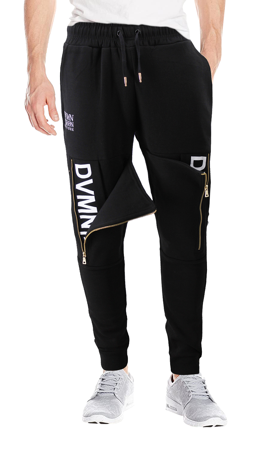 Men's Black Athletic Zipper Fitness Joggers Gym Drawstring Sweatpants Slim Fit - Picture 14 of 17