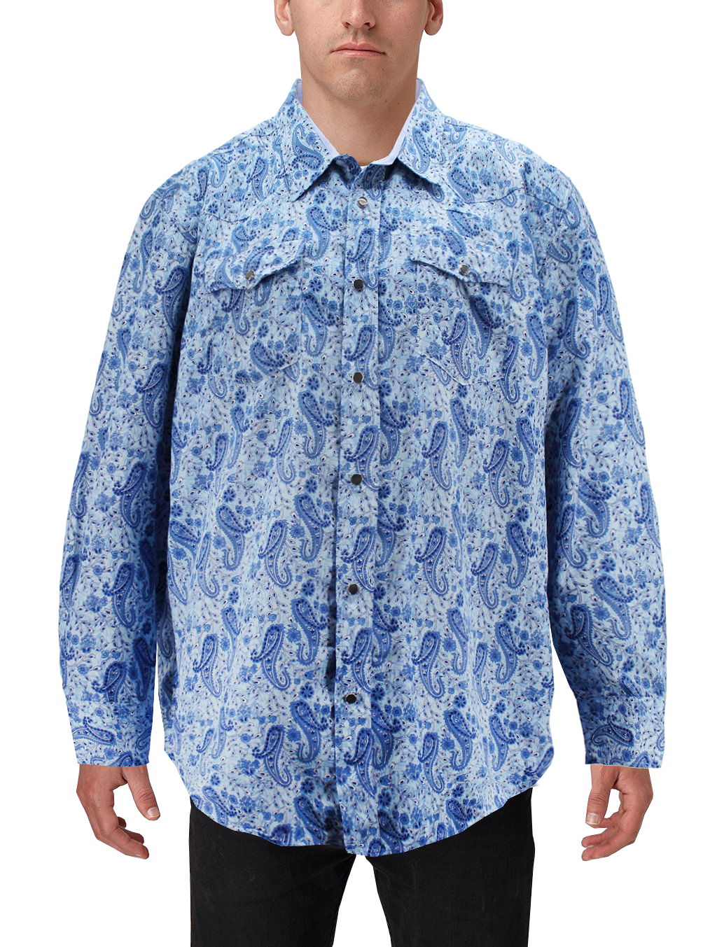 Men's Cowboy Western Long Sleeve Paisley Patterned Rodeo Button Up Dress Shirt - Picture 10 of 57