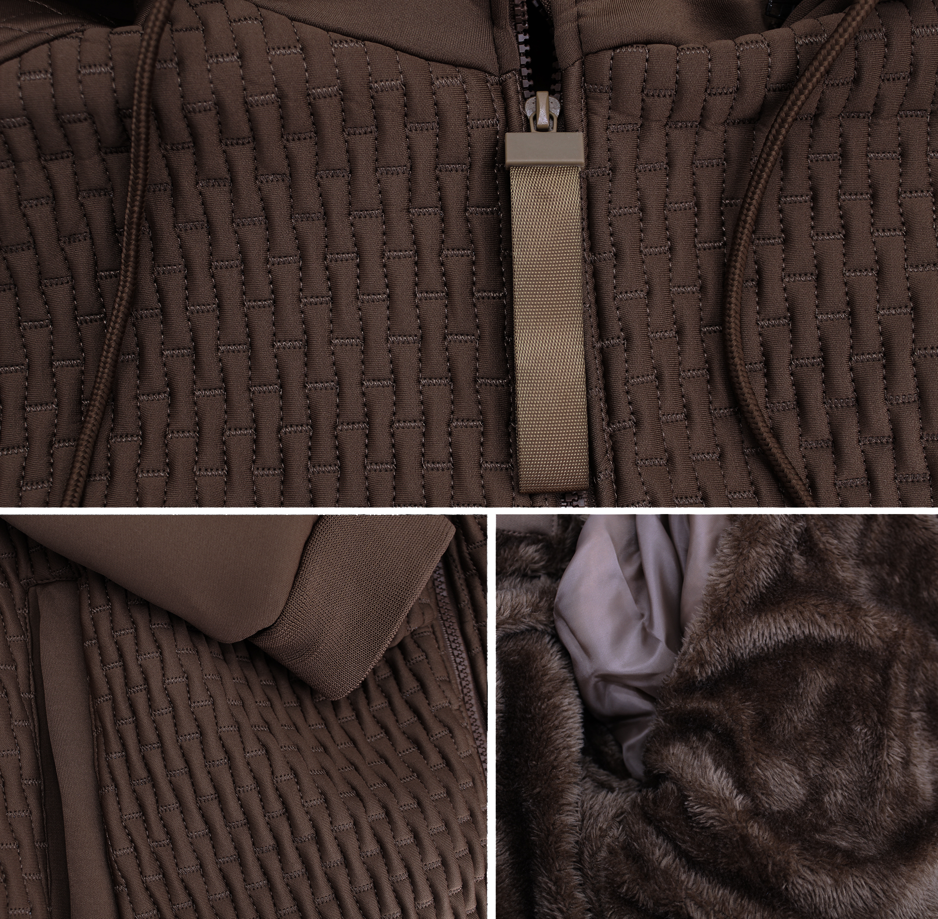 Men's Quilted Pattern Sherpa Lined Removable Hood Zip Up Sweater Jacket - Picture 9 of 25