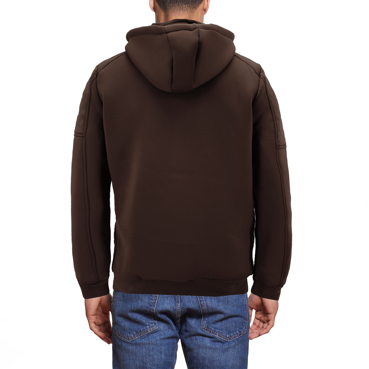 Men's Quilted Pattern Sherpa Lined Removable Hood Zip Up Sweater Jacket - Picture 7 of 25