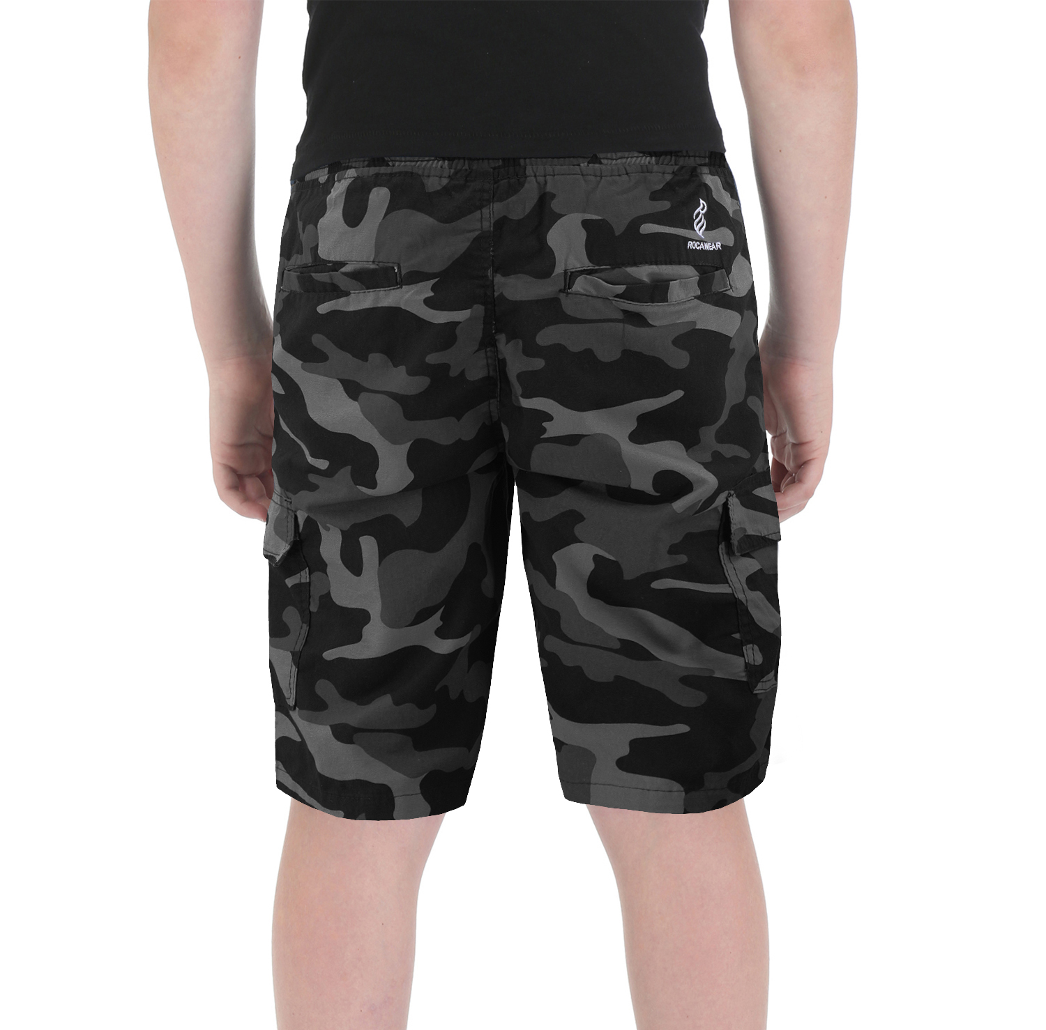 Boys Army Camouflage Elastic Waist Drawstring Cotton Blend Kids Cargo Shorts - Picture 12 of 16