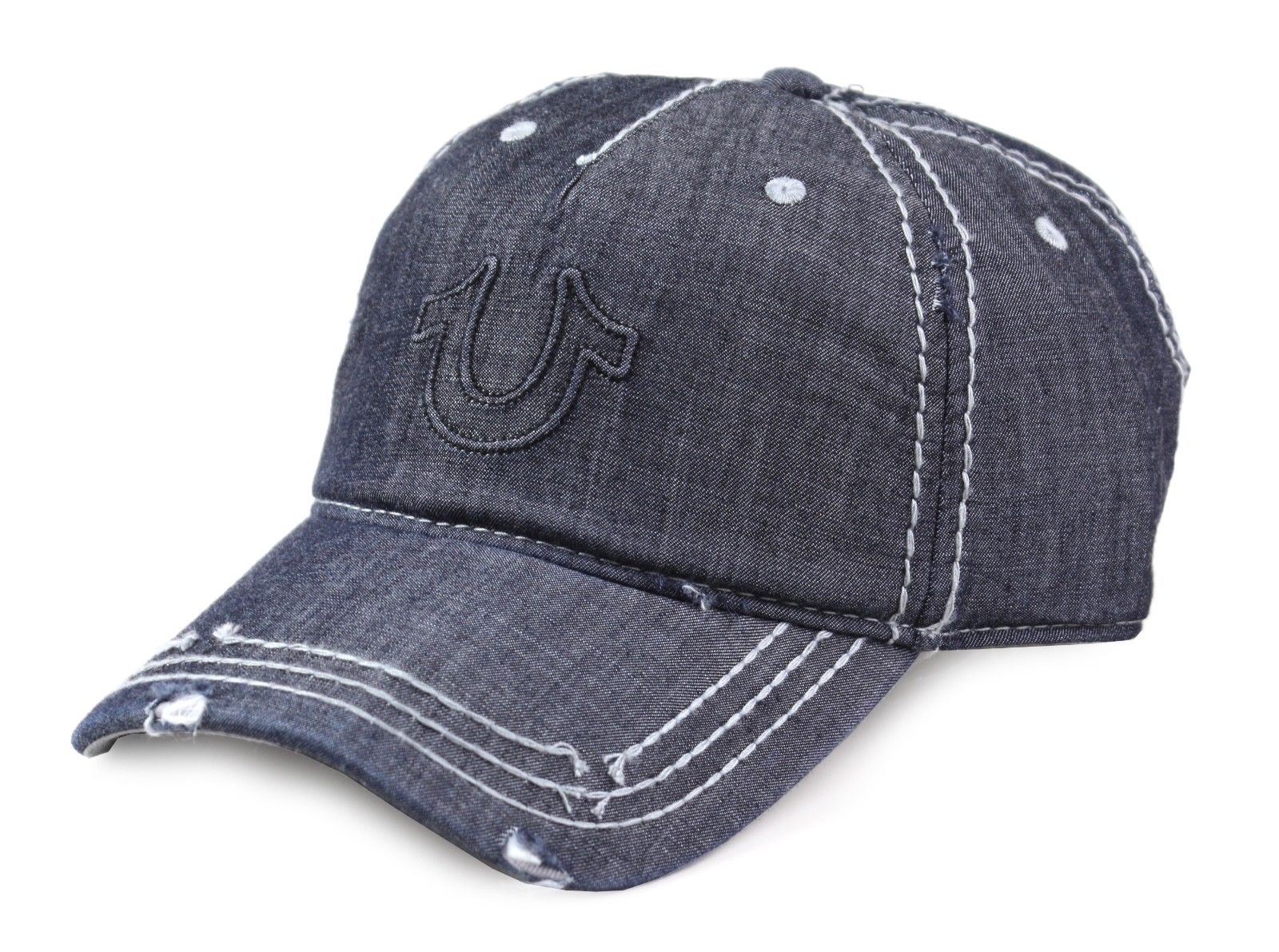 True Religion Mens Vintage Distressed Cotton Horseshoe Trucker Hat Cap