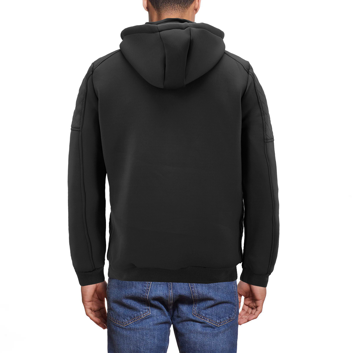 Men's Quilted Pattern Sherpa Lined Removable Hood Zip Up Sweater Jacket - Picture 23 of 25