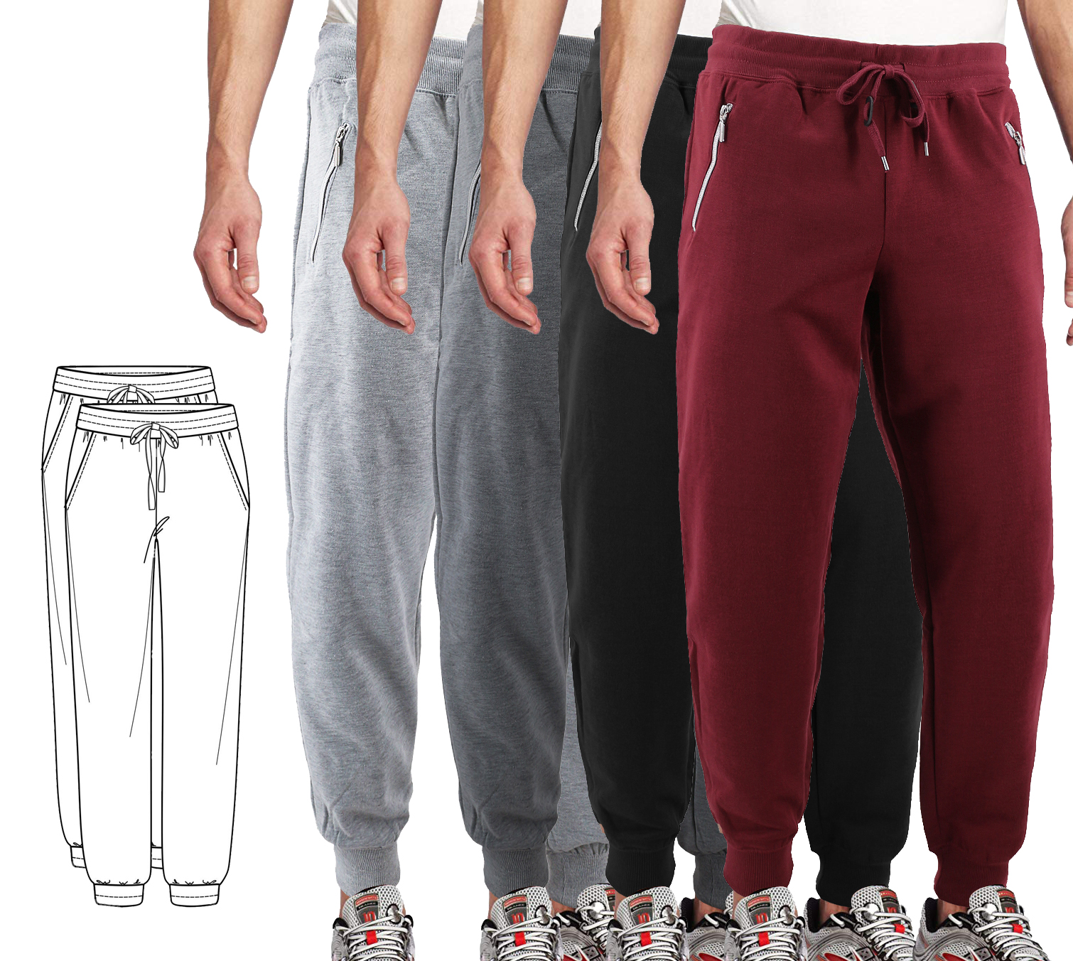 2 Pack of Men's Athletic Slim Fit Zipper Pockets Joggers Drawstring Sweat Pants - Picture 7 of 8
