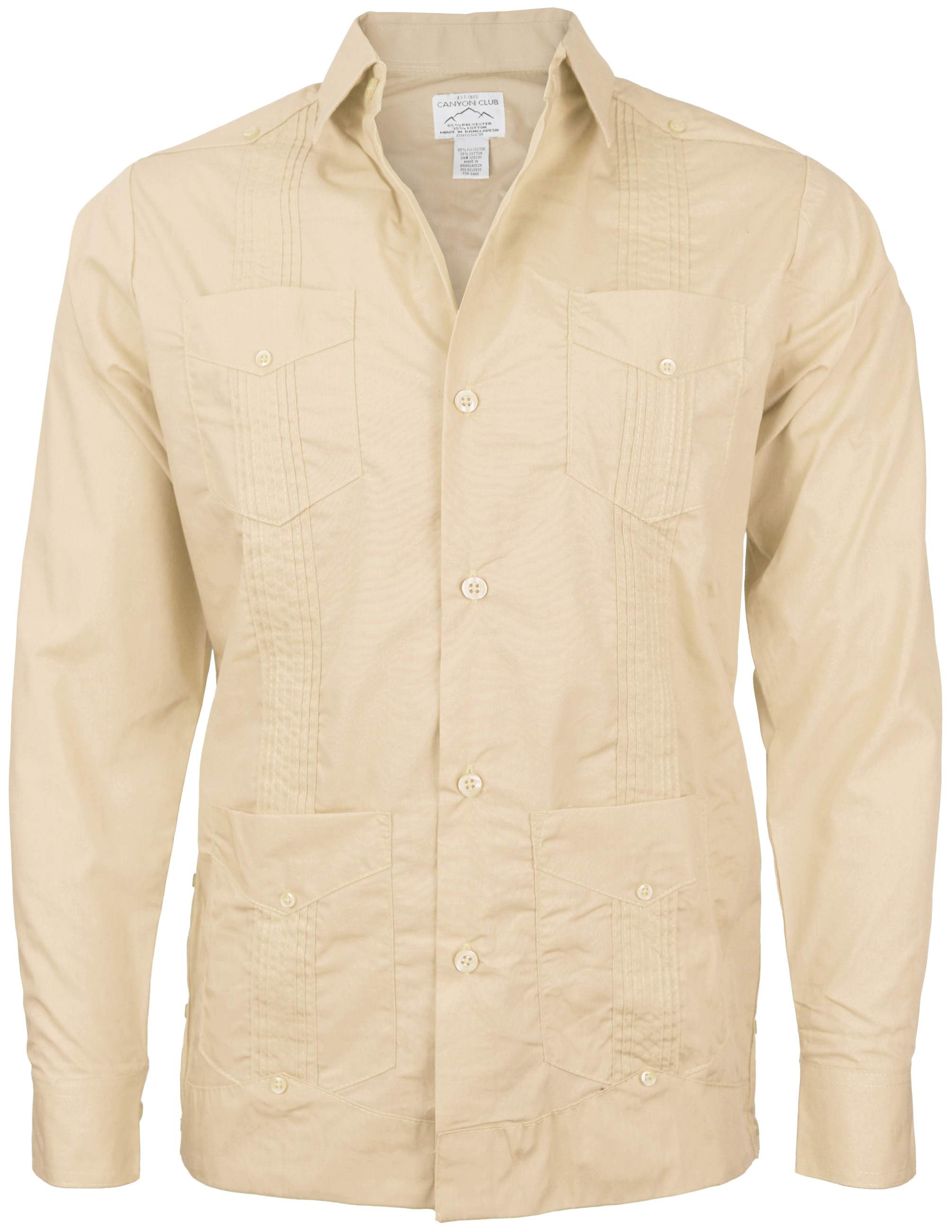 Men's Cuban Long Sleeve Casual Slim Fit Dress Shirt Guayabera - Picture 9 of 20