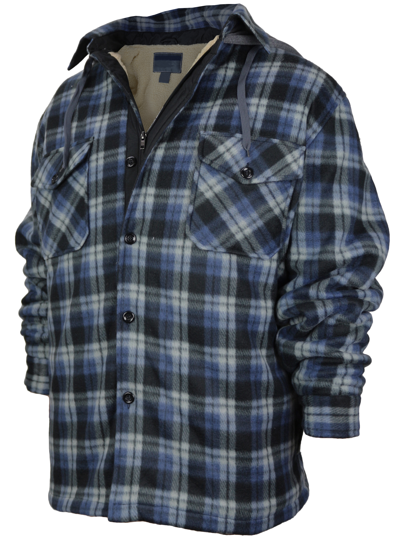 Men's Heavyweight Flannel Zip Up Fleece Lined Plaid Sherpa Hoodie