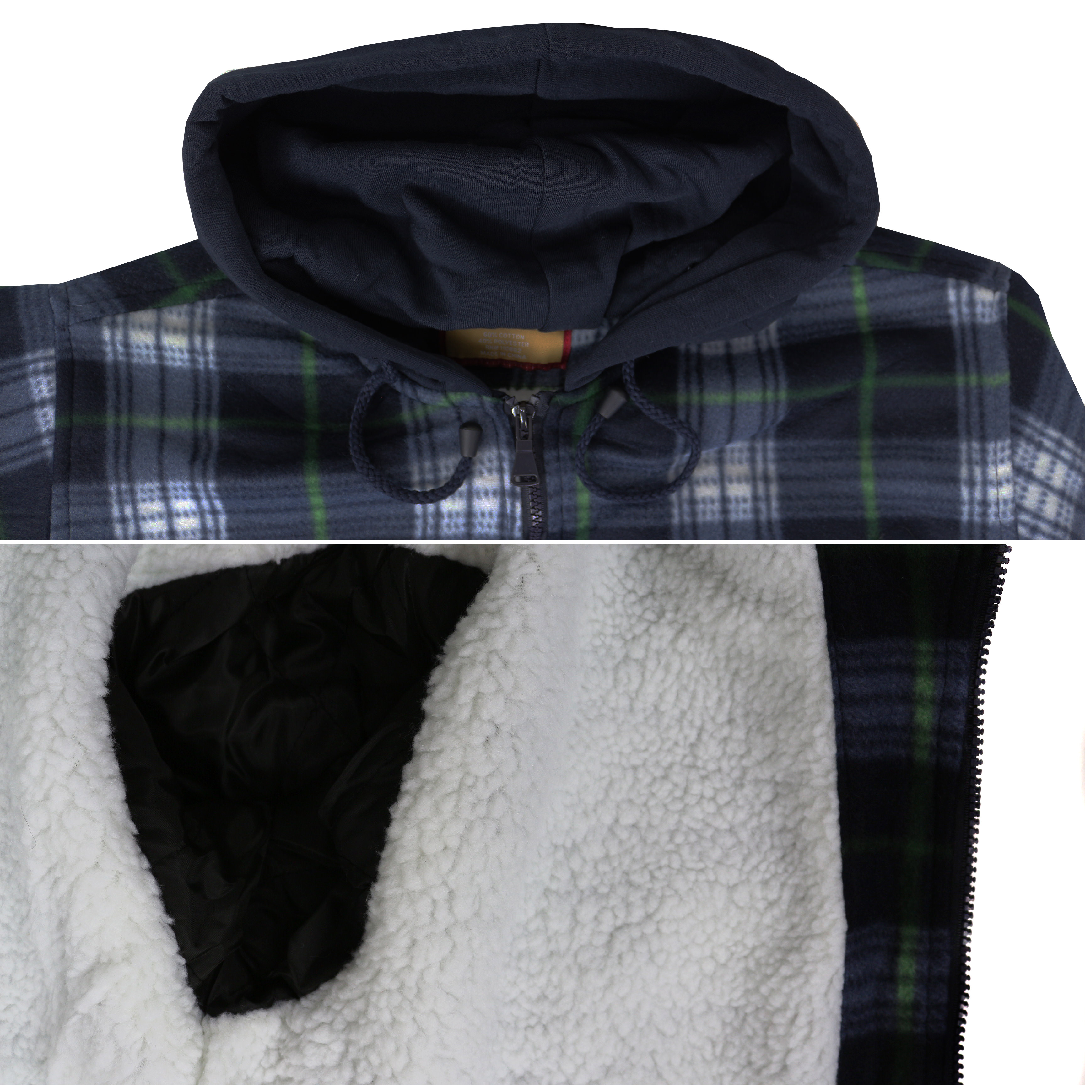 Men's Heavyweight Flannel Zip Up Fleece Lined Plaid Sherpa Hoodie