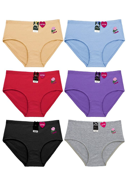 Women’s Embroidered Love Rose Classic Cotton Elastic Waist Briefs 12 Pack