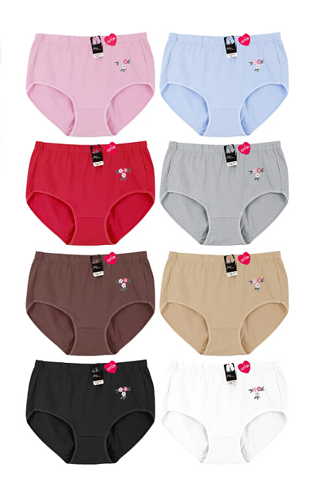 Women’s Classic Cotton Elastic Waist Embroidered Flower Briefs 12 Pack