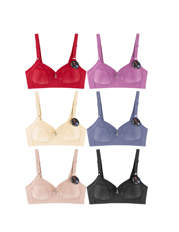 Women&rsquo;s Classic Embellished No-Wire Padded Colorful Bra Set Pack of 6