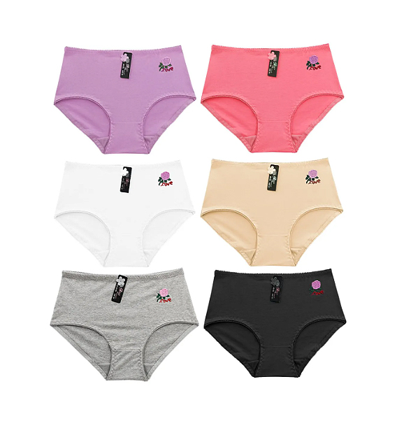 Women’s Classic Cotton Blend Embroidered Love Rose Elastic Waist Briefs 12 Pack