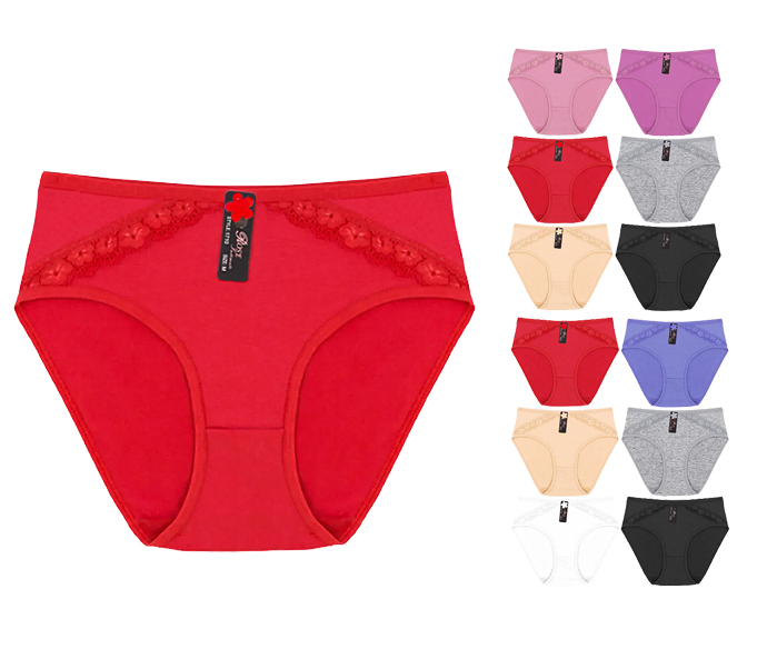 Women’s Solid Cotton Blend Panties Lace Panel Stretch Briefs 12 Pack