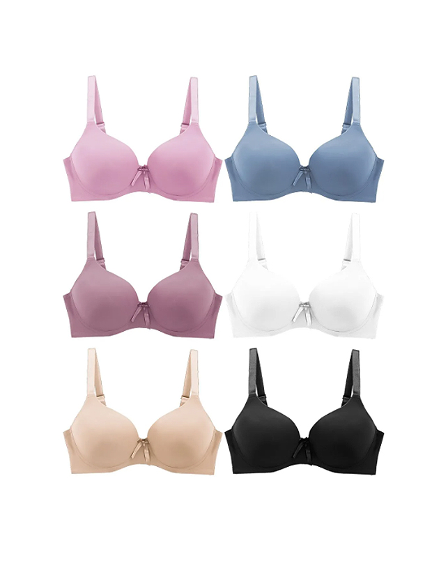 Women's Solid Multicolor Adjustable Strap Full Cup Bra Set Pack of 6