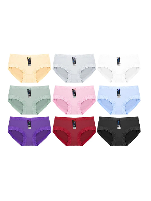 Women’s 12 Pack Classic Lace Trim Detailing Polyblend Bikini Briefs Set