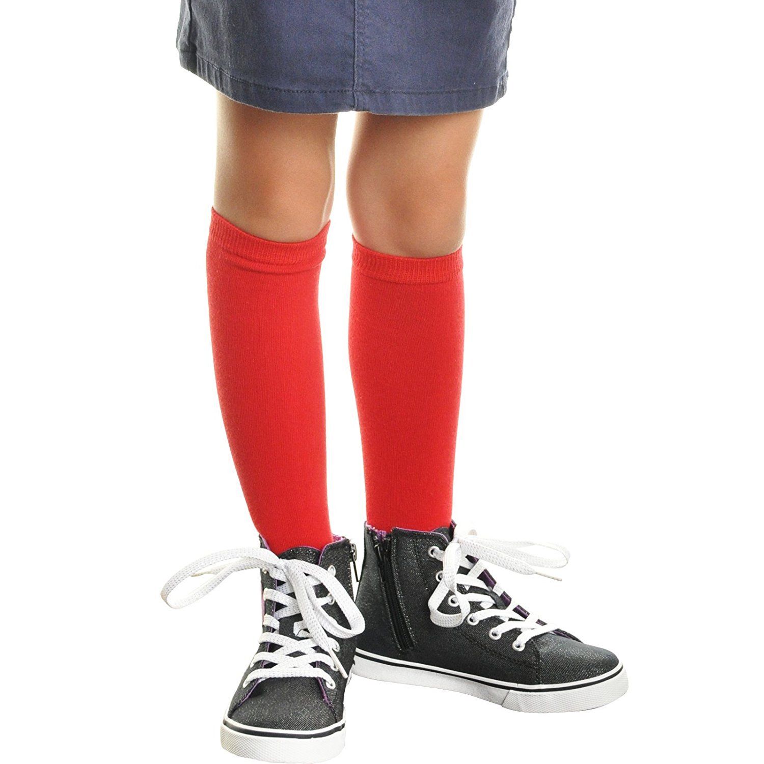 12 Pair Dozen Girls Premium Cotton Knee High Socks Multiple Colors - Picture 13 of 19