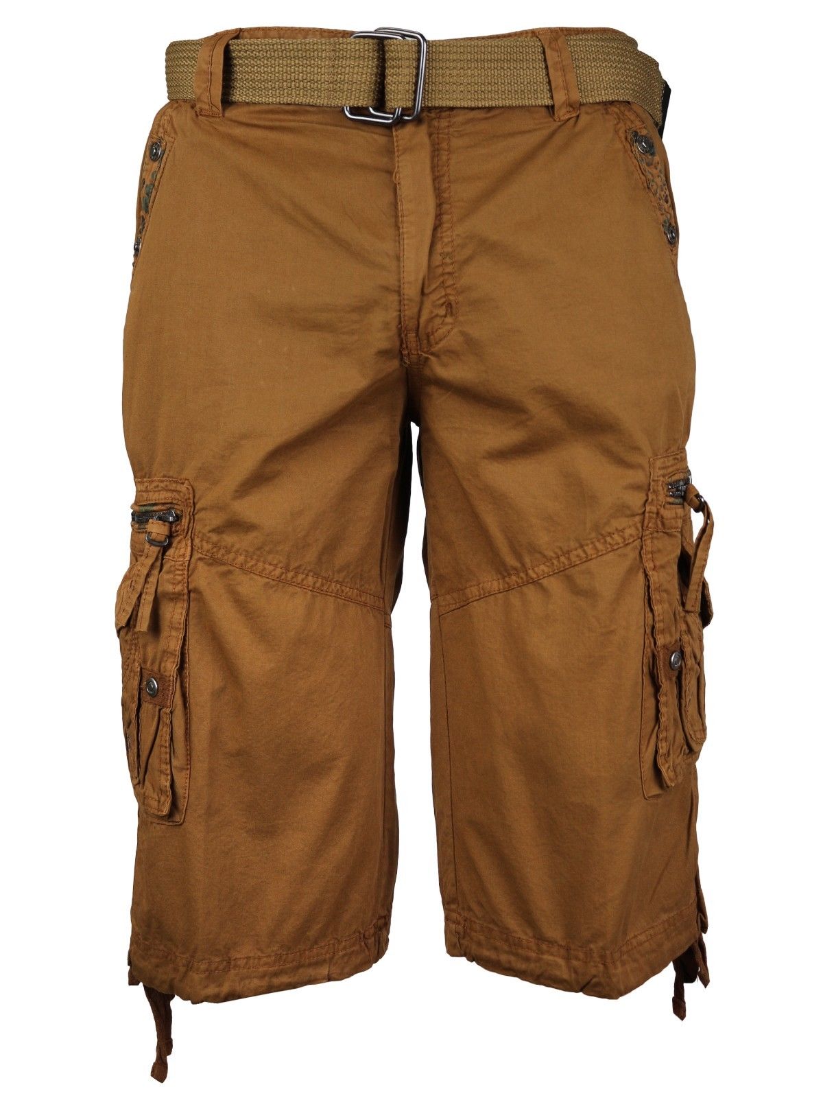 Men's Premium Cotton Twill Slim Fit Cargo Camo Shorts With Woven Belt - Picture 31 of 38