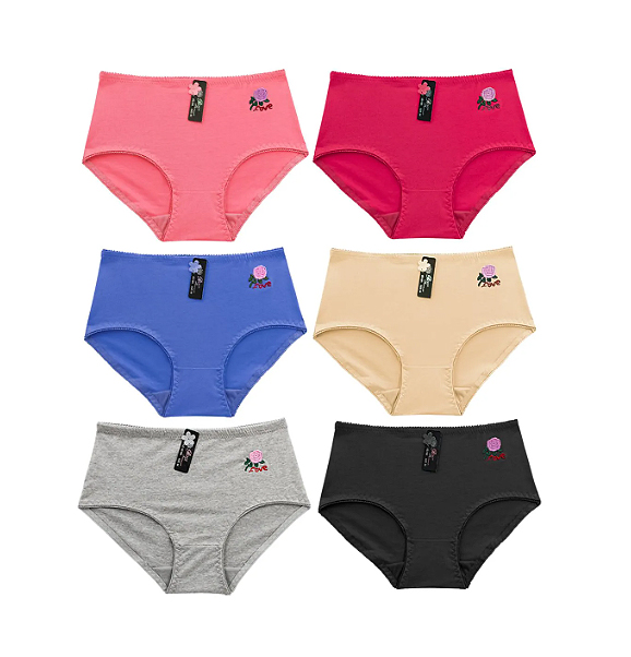 Women’s Classic Cotton Blend Embroidered Love Rose Briefs 12 Pack 1678