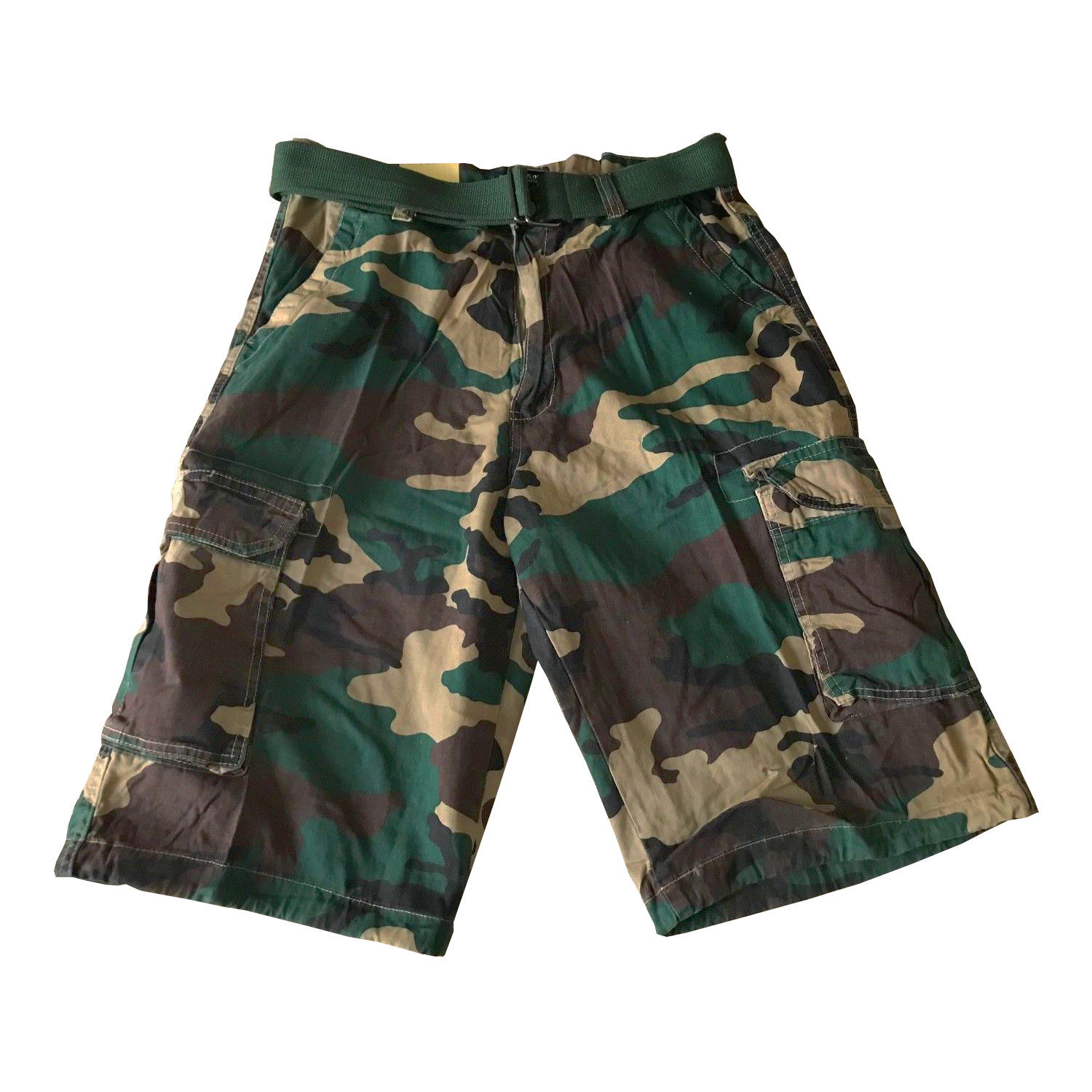 Men's Premium Cotton Twill Slim Fit Cargo Camo Shorts With Woven Belt - Picture 27 of 38