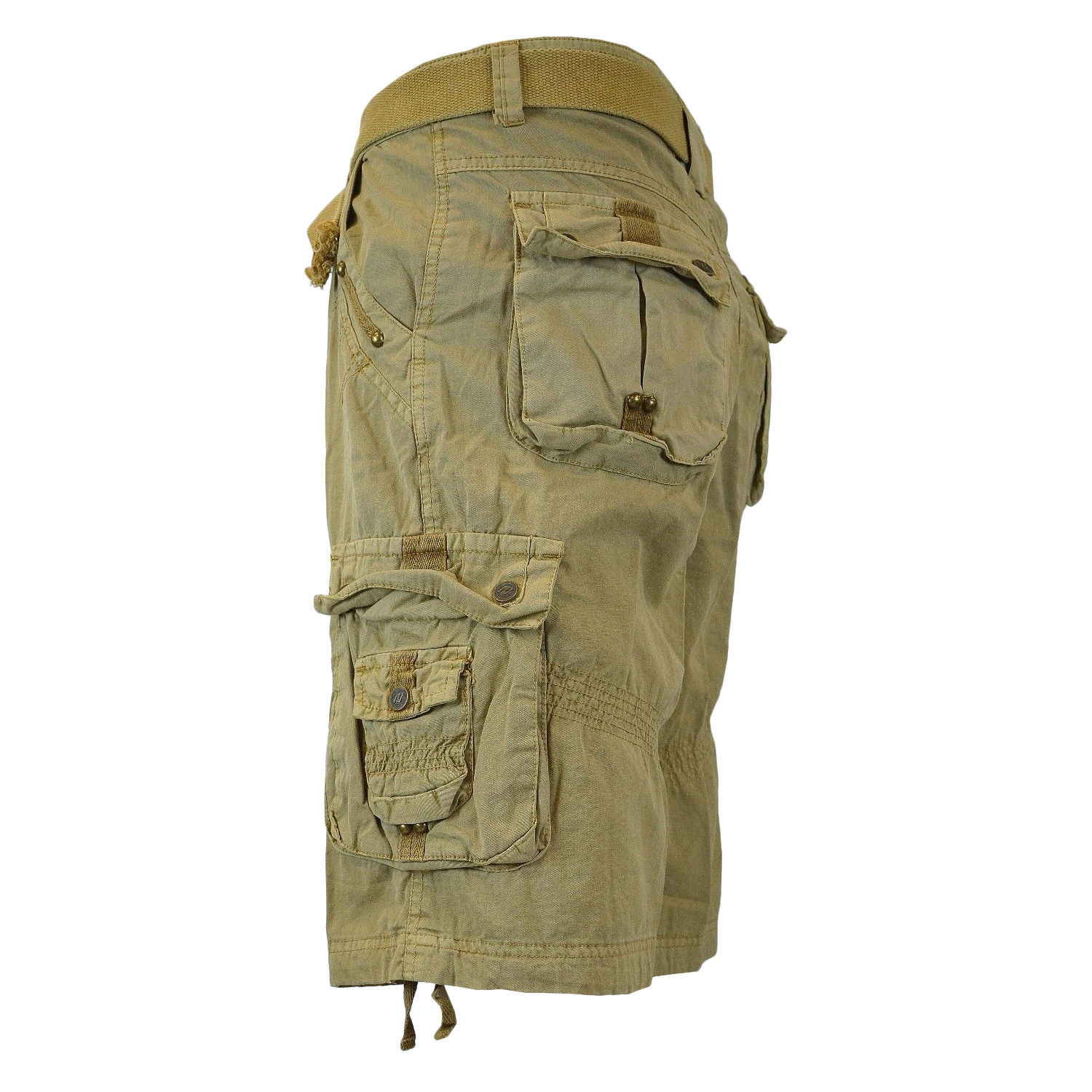 Men's Premium Cotton Twill Slim Fit Cargo Camo Shorts With Woven Belt - Picture 15 of 38