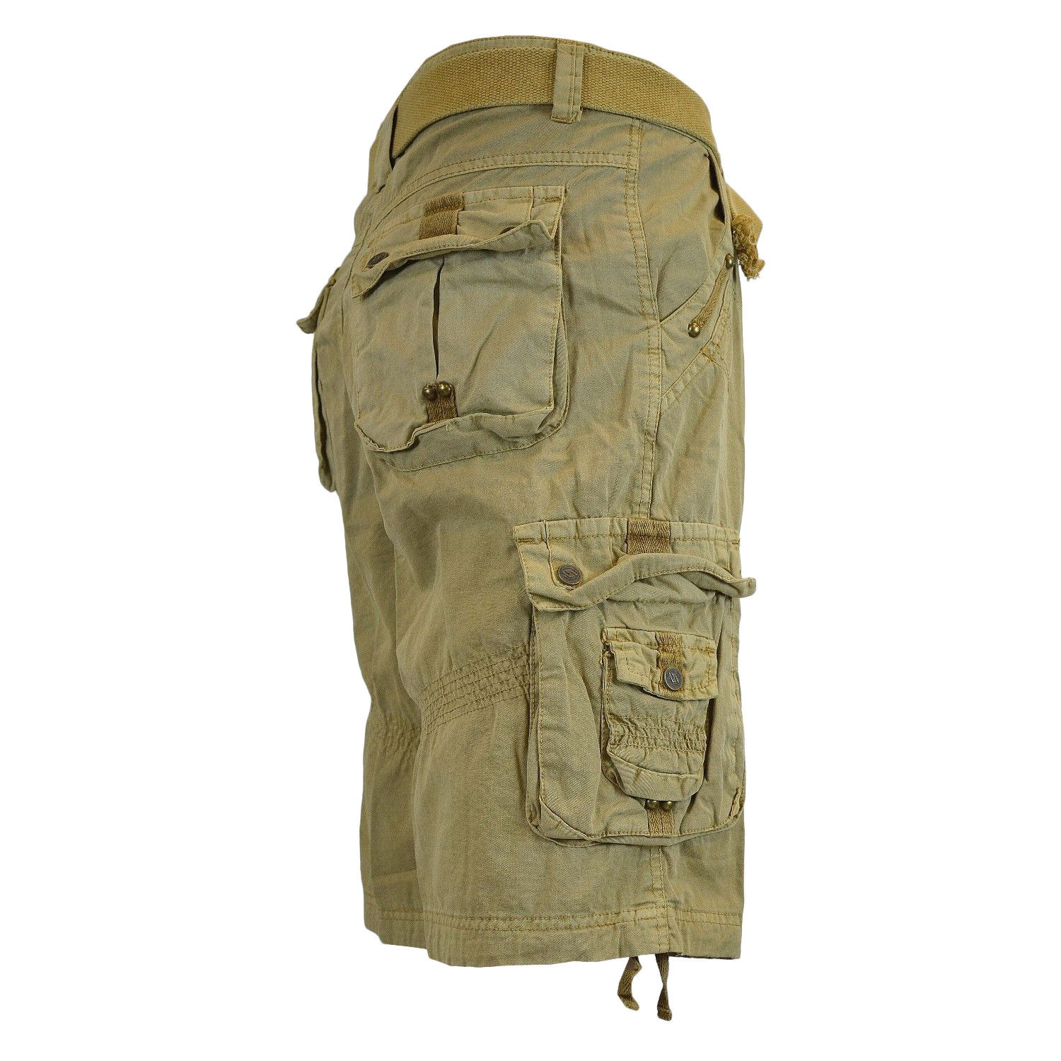 Men's Premium Cotton Twill Slim Fit Cargo Camo Shorts With Woven Belt - Picture 14 of 38