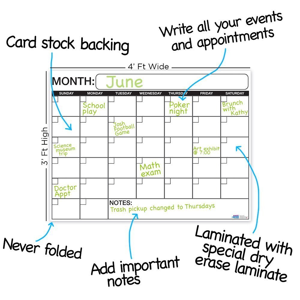 Large Dry or Wet Erase Laminated Monthly Wall Calendar Planner - Afbeelding 20 van 48