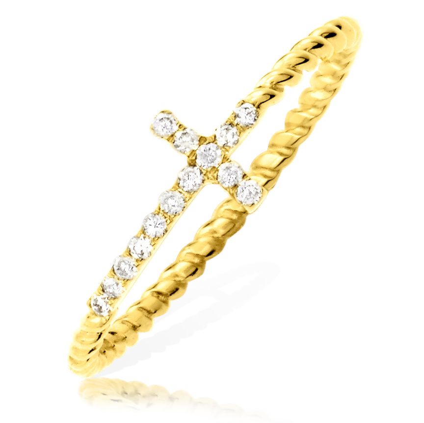 0.15 Carat (ctw) Diamond Designer Sideways Cross Ring Rope Band 14k Yellow Gold - Picture 13 of 20