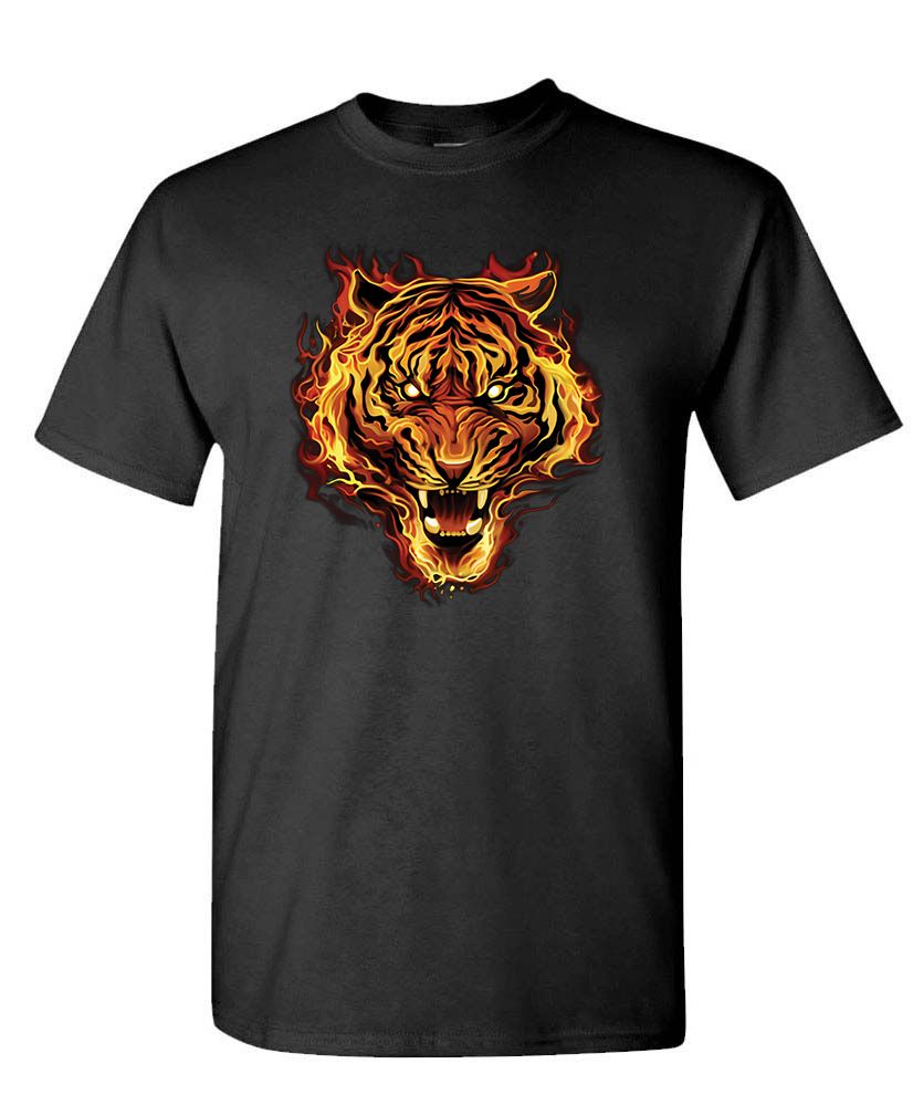 FLAMING TIGER – big cat wild lion jaguar – Unisex T-Shirt