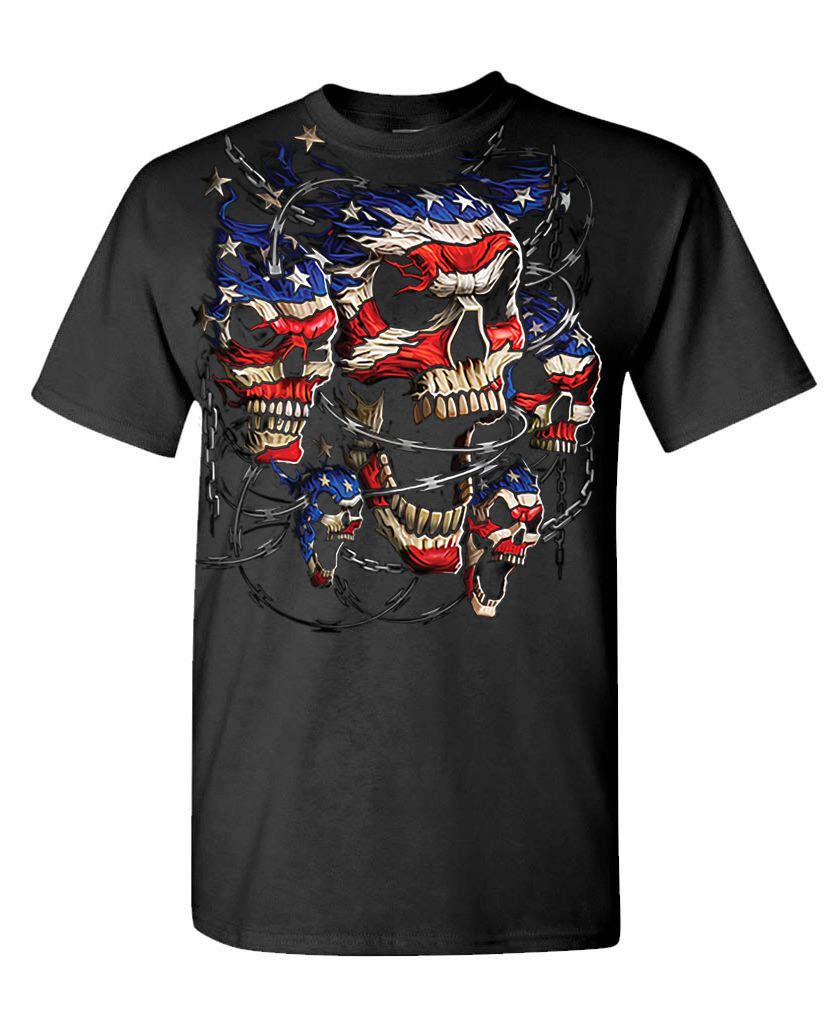PATRIOTIC SKULLS – biker skull america flag – Unisex T-Shirt