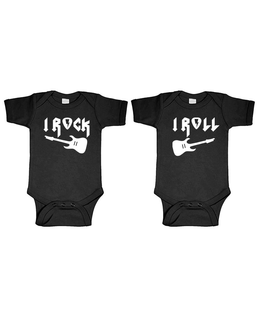 I ROCK – I ROLL – twins funny siblings – TWO Infant Bodysuit COMBO