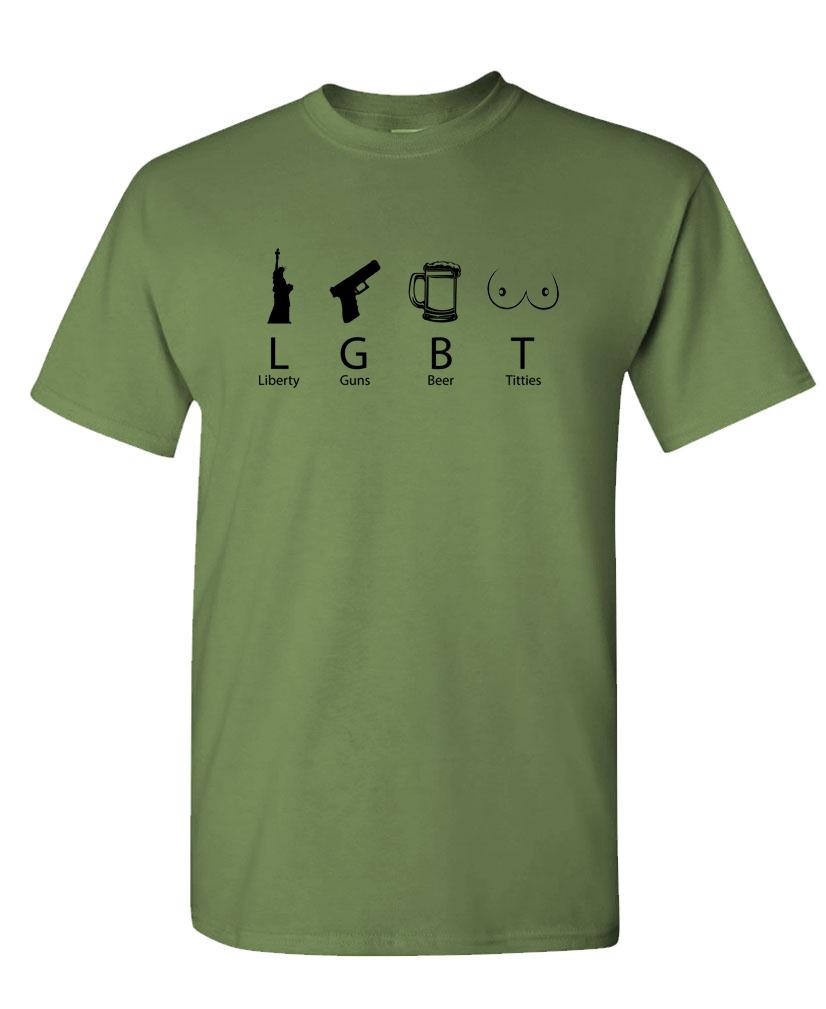 LGBT - LIBERTY GUNS CERVEZA Y TITTIES - divertida - Camiseta de algodón para hombre - Imagen 3 de 7