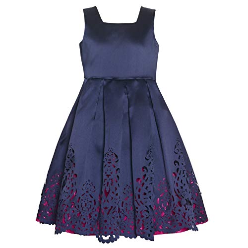 Bonnie Jean Little Girls Navy Laser-Cut Accents Pleated Sleeveless Dress 4-6X - Picture 4 of 5