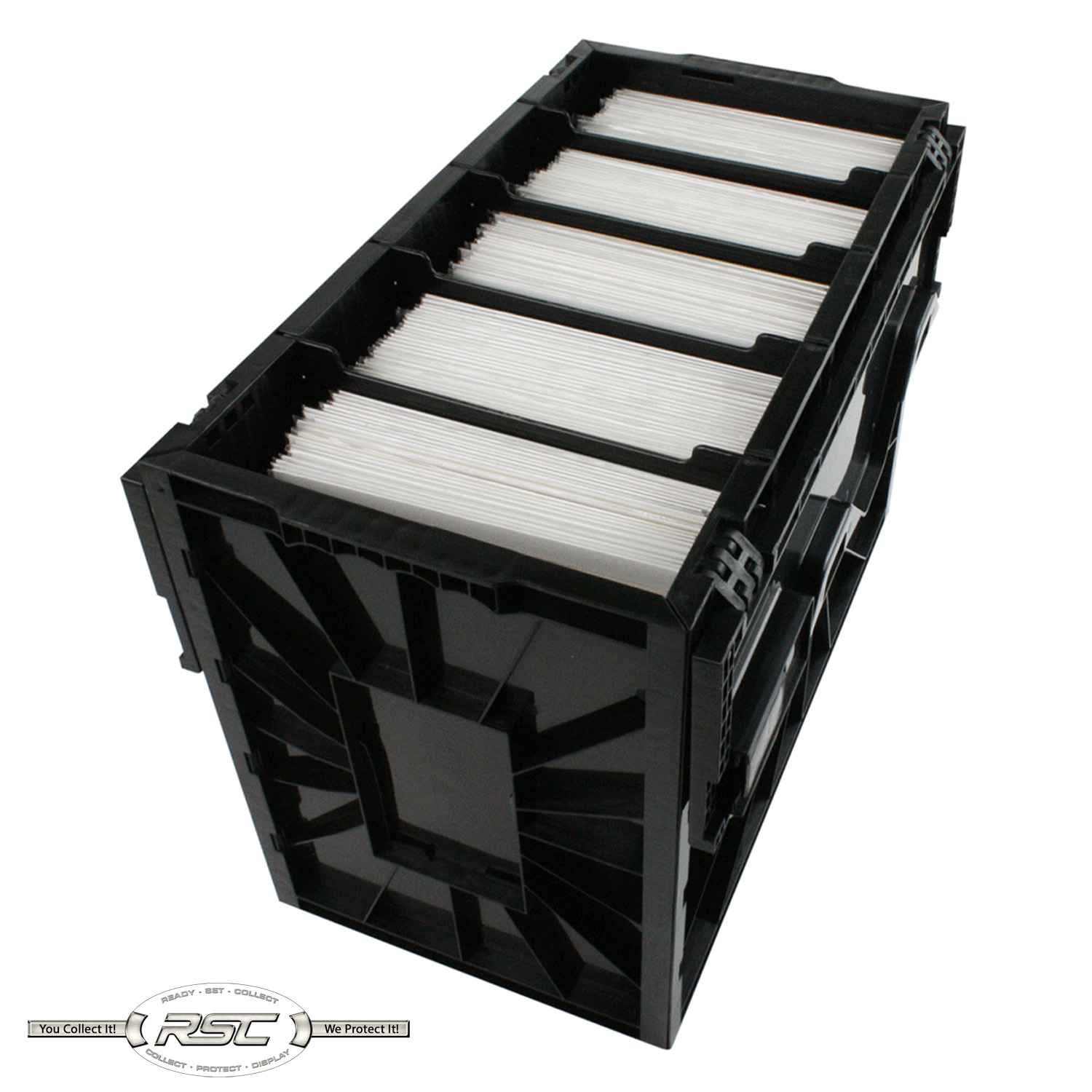 Short Comic Book Bin + 3Pack of Partitions Black Plastic Storage Box