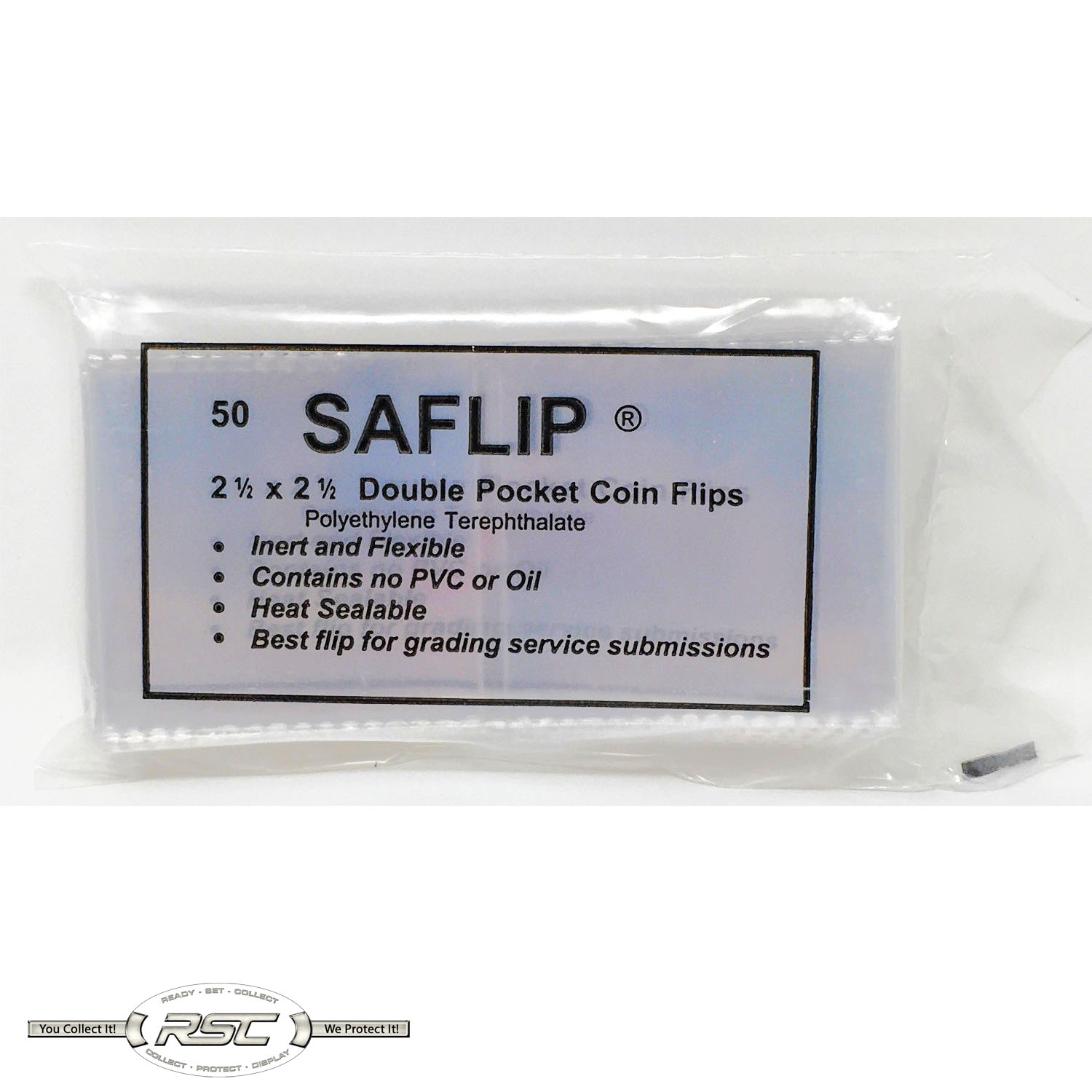 Pack of 50 Saflips 2.5 x 2.5 Coin Collecting Flips Double Pocket Free Shipping