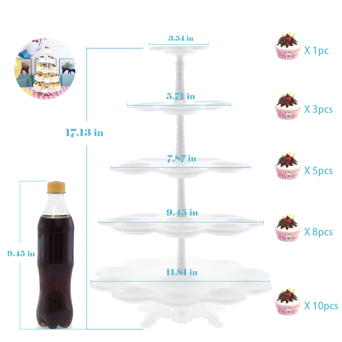 5tier Plastic Cupcake Stand White Round Cupcake Display Stands Dessert