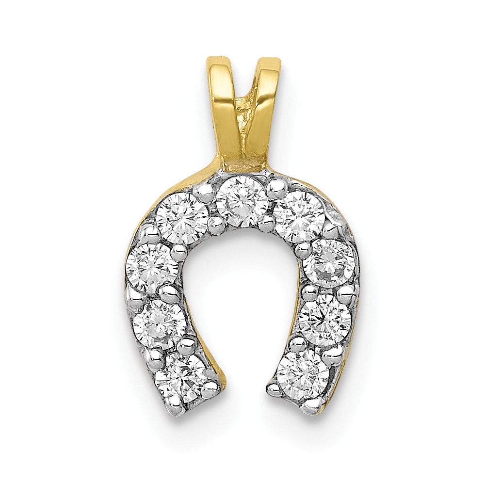 10k Yellow with White Rhodium Two-tone Gold CZ Horse Shoe Pendant