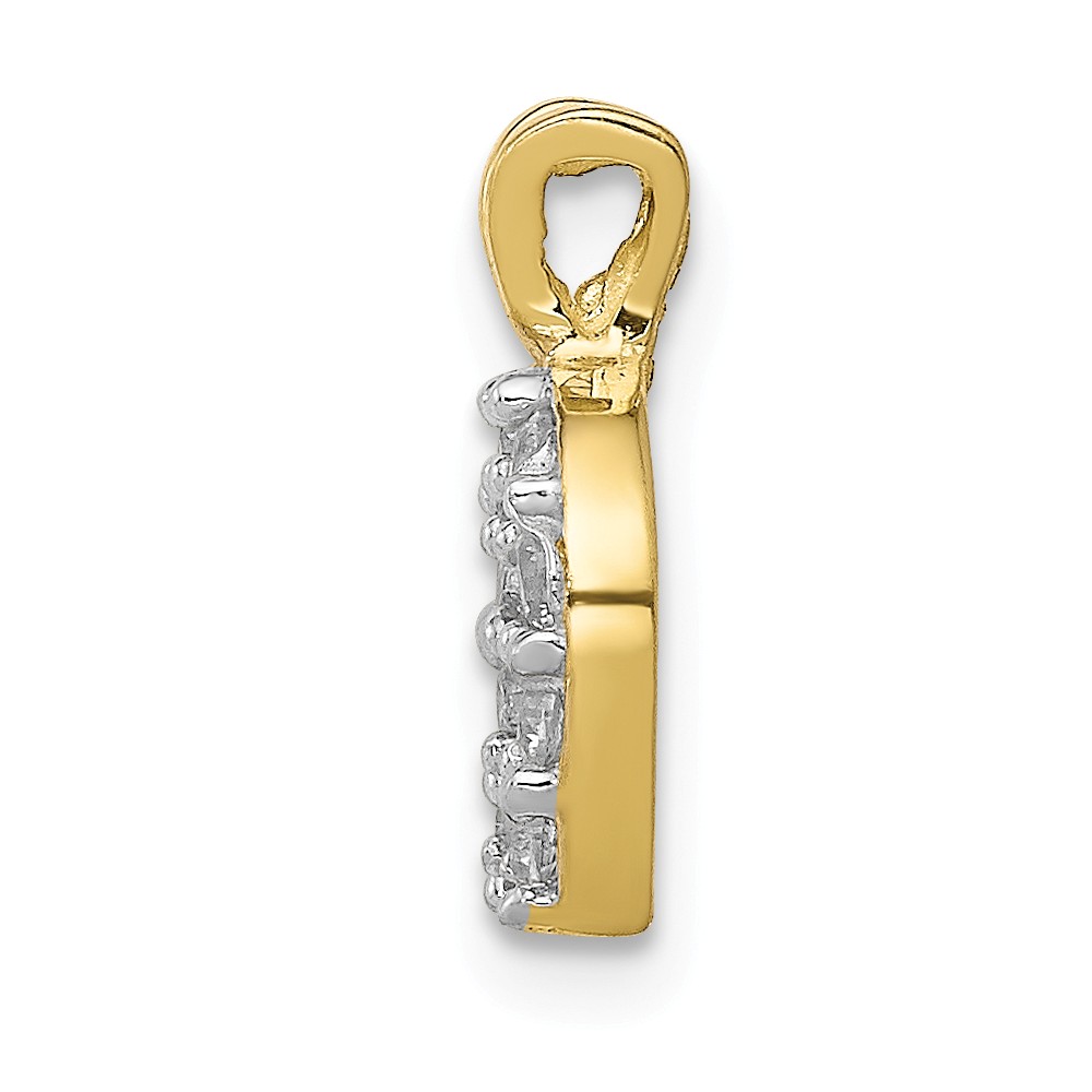 10k Yellow with White Rhodium Two-tone Gold CZ Horse Shoe Pendant
