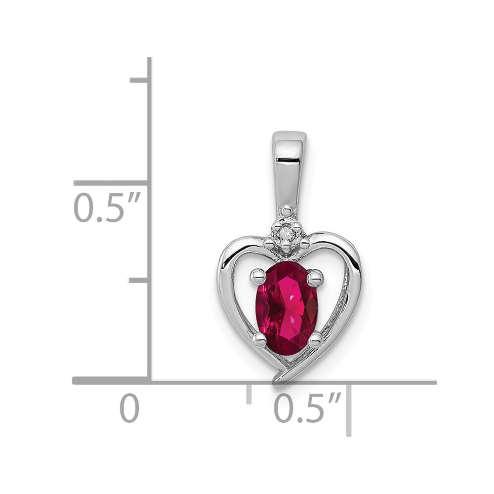 925 Sterling Silver Rhodium-finish Diamond /& Created-Ruby July Stone Heart Pendant