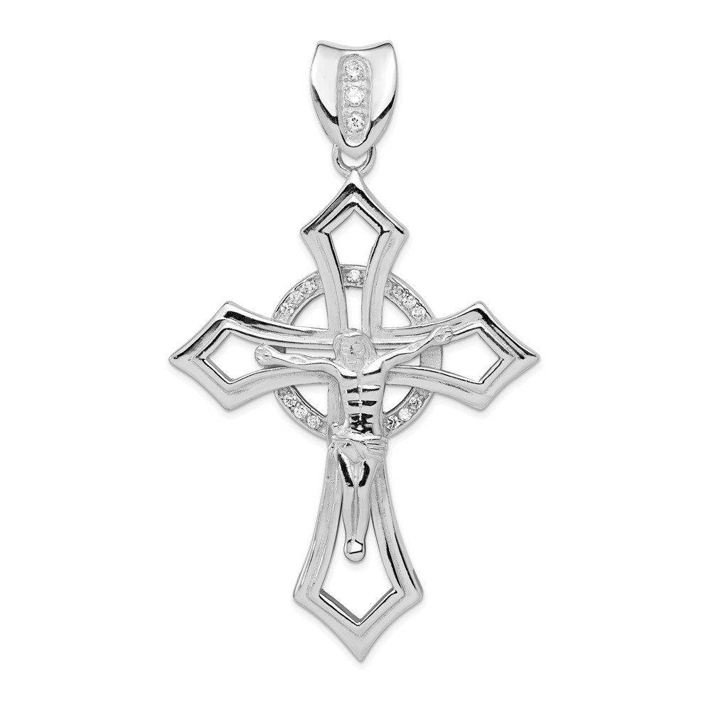925 Sterling Silver Rhodium-plated Textured Disc in Circle Charm Pendant