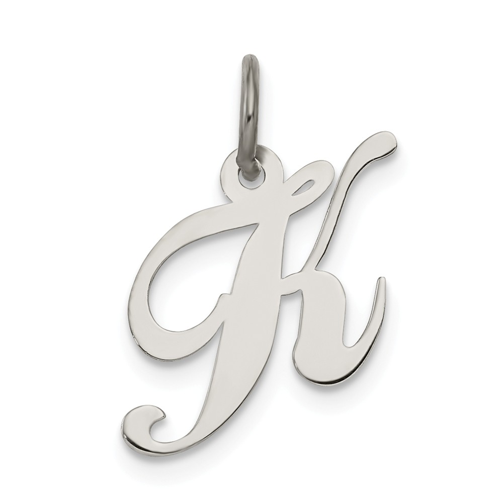 Leather K Charm Bracelet Sterling Silver Bracelet with Sterling Silver Cursive K Charm Sterling Silver Cursive K Charm Bracelet K Charm