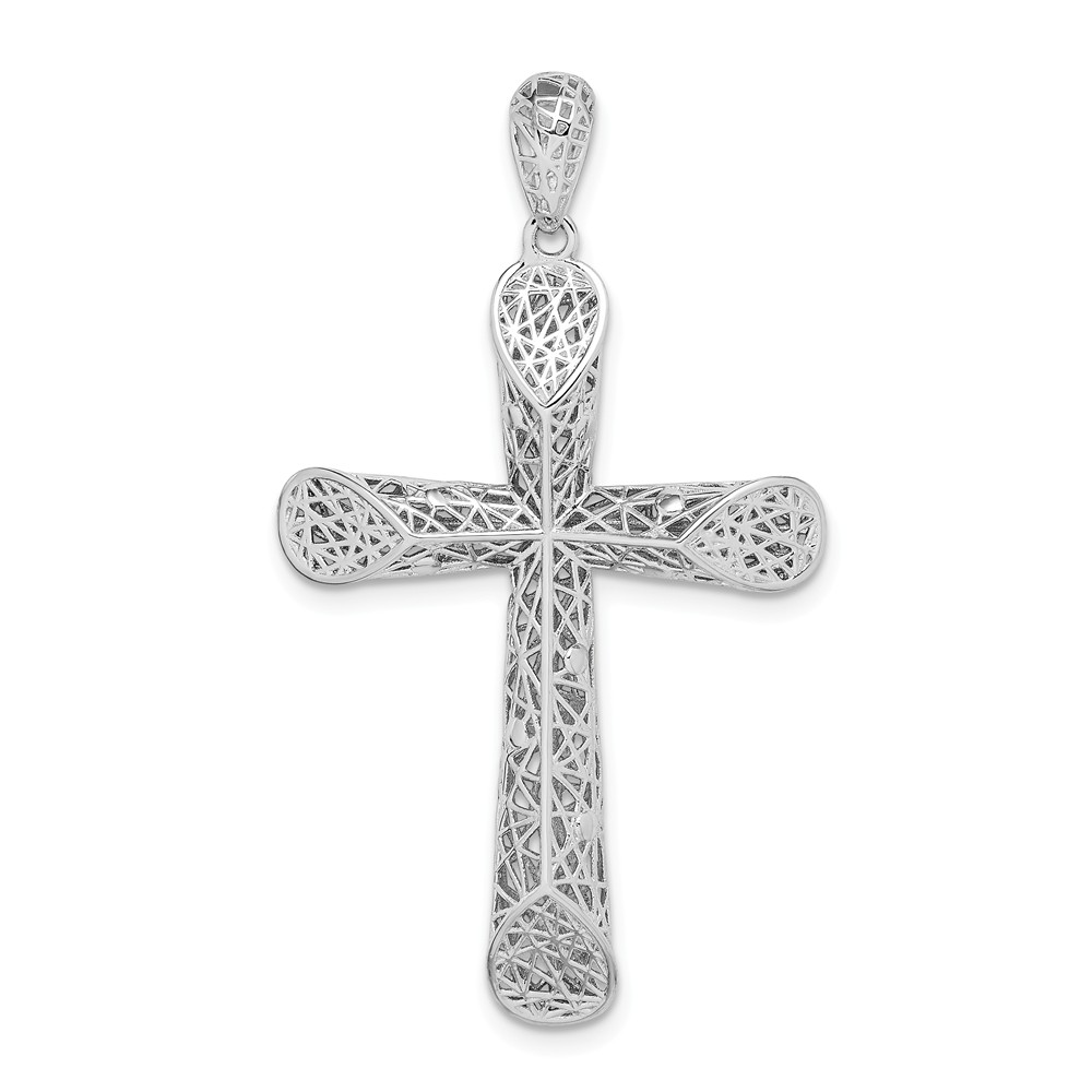 DiamondJewelryNY Sterling Silver Rhodium-Plated Polished Hollow Tear Drop Pendant