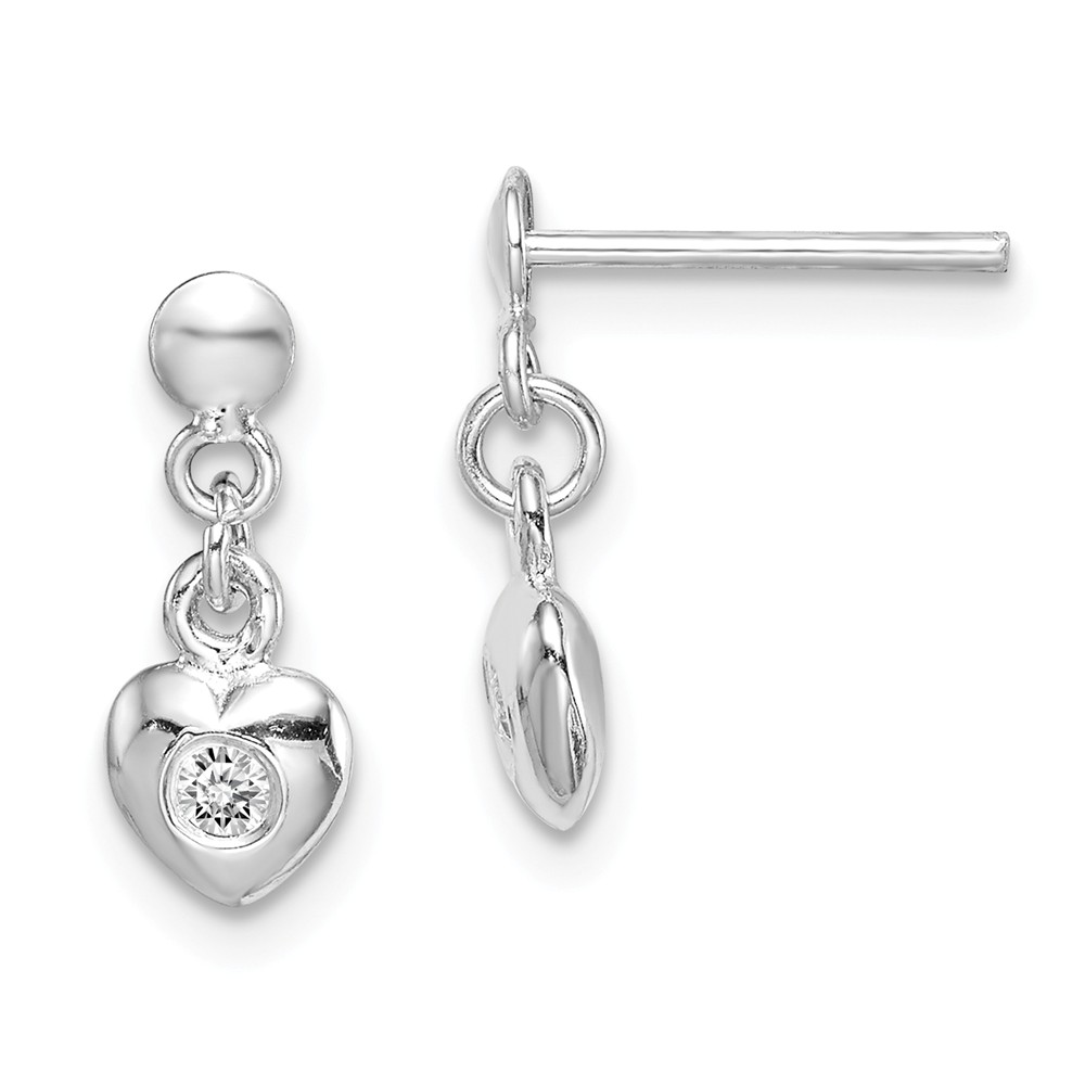 Brilliant Embers 925 Sterling Silver Rhodium-plated Polished Red /& White CZ Heart Dangle Post Earrings
