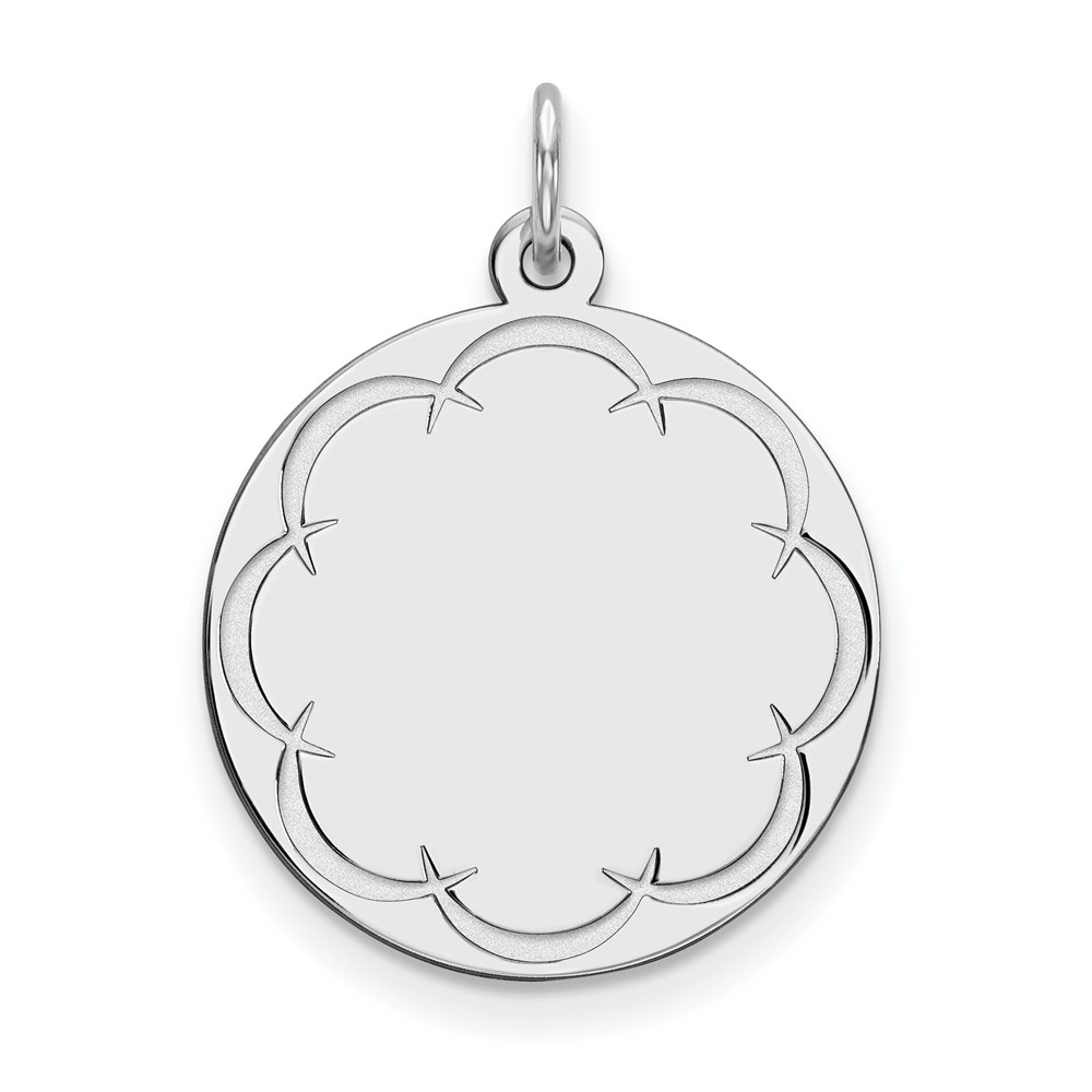 Solid 925 Sterling Silver Engraveable Polished Front//Satin Back Disc Pendant Charm 20mm x 26mm