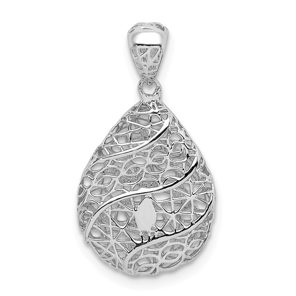DiamondJewelryNY Sterling Silver Rhodium-Plated Polished Hollow Tear Drop Pendant